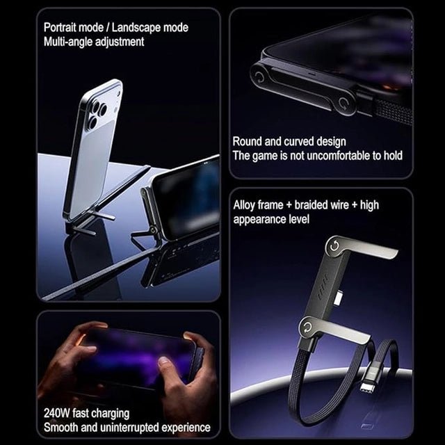 2-in-1 Invisible Holder Charger Cable, 240W Portable Fast Charging Cord with Built-in Phone Stand - DanishHubCar Mobile Holders