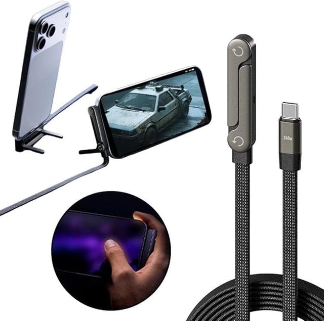 2-in-1 Invisible Holder Charger Cable, 240W Portable Fast Charging Cord with Built-in Phone Stand - DanishHubCar Mobile Holders