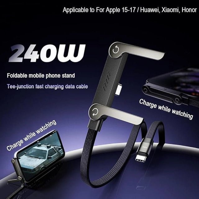 2-in-1 Invisible Holder Charger Cable, 240W Portable Fast Charging Cord with Built-in Phone Stand - DanishHubCar Mobile Holders