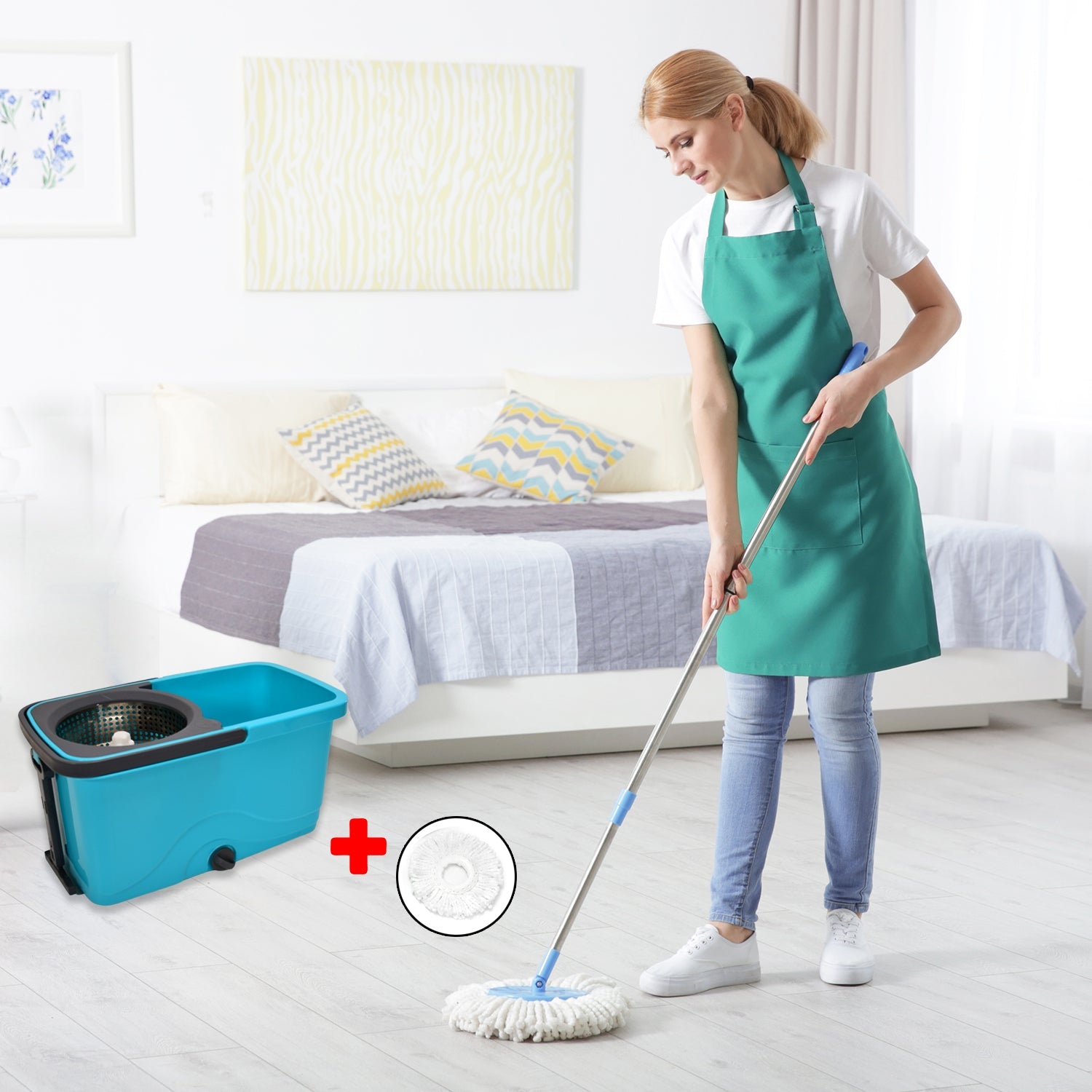 4027 Quick Spin Mop Plastic Spin Bucket Floor Cleaning Easy Wheels Big Bucket Floor Cleaning Mop With Bucket - DanishHub