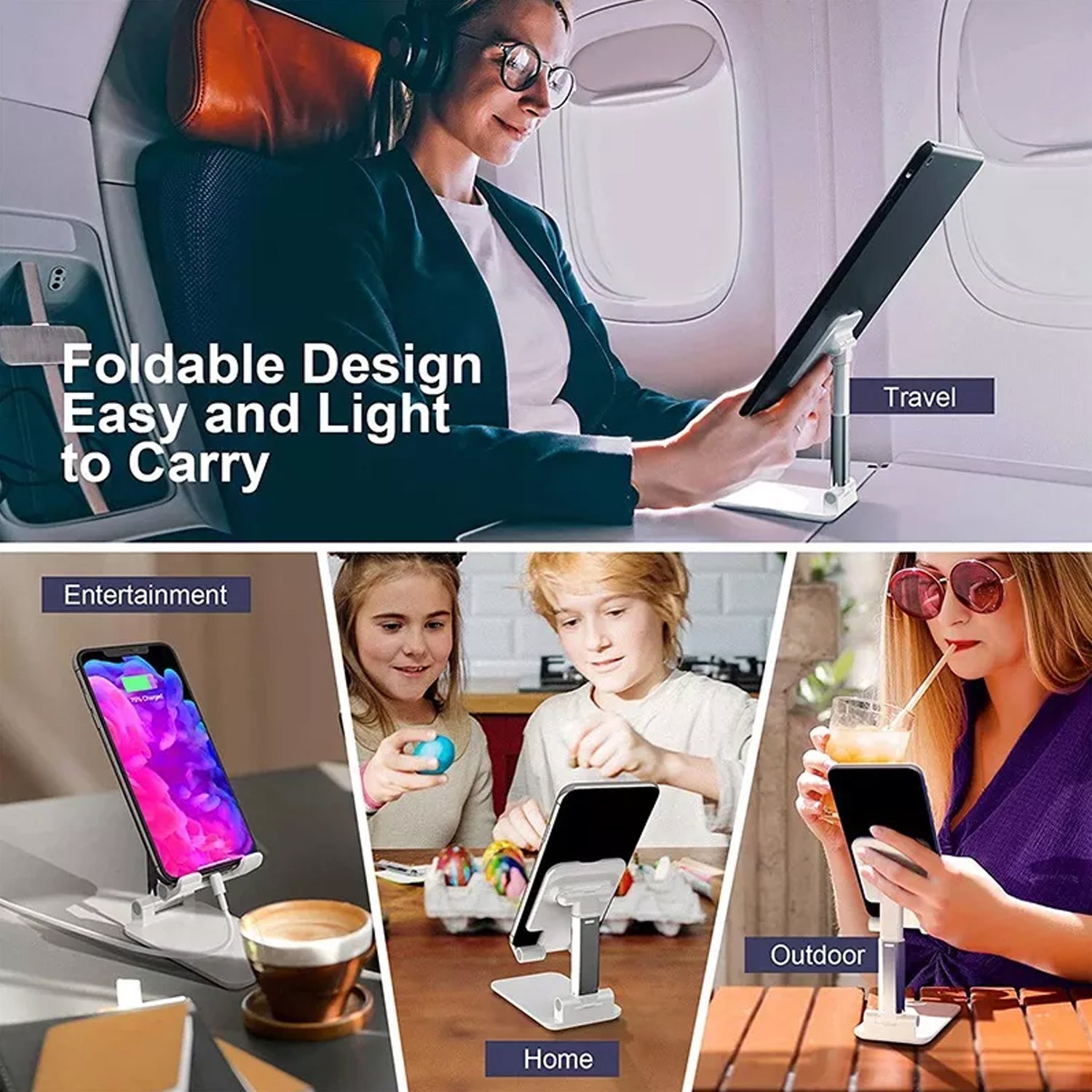 6636 Desktop Cell Phone Stand Phone Holder With Mirror Full 3-way Adjustable Phone Stand For Desk Height + Angles Perfect As Desk Organizers And Accessories. - DanishHub