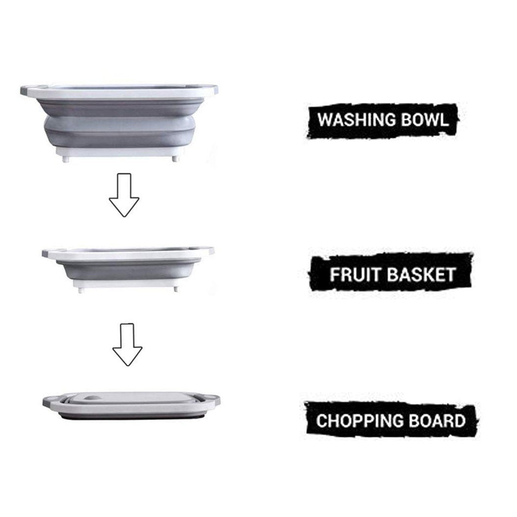 (Brown Box) Foldable Chopping Board Dish Rack Washing Bowl Draining Basket 3in1 Multi-function - DanishHub