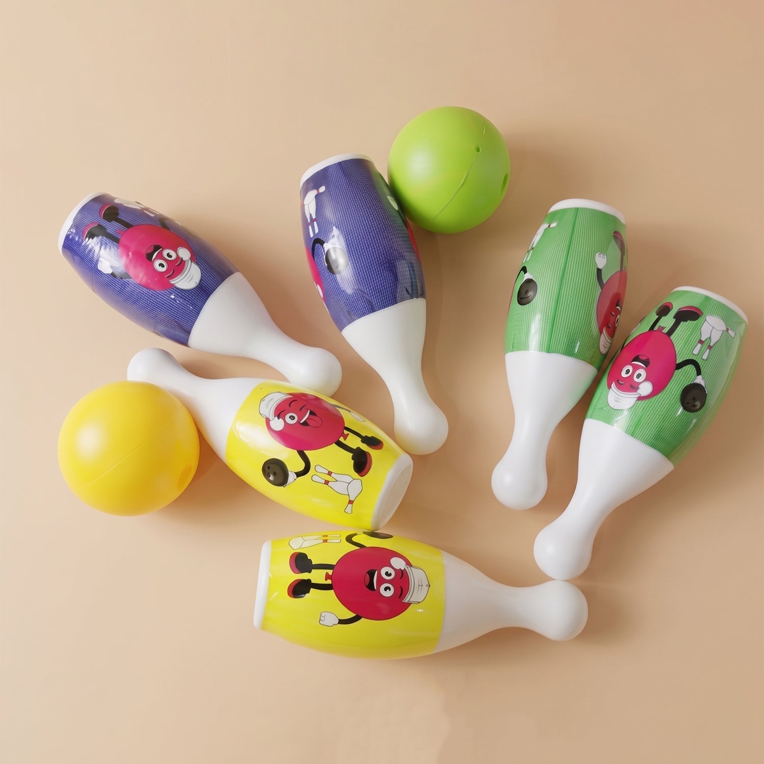 Kids Bowling Set With 6 Colorful Pins And 2 Balls (1 Set) - DanishHub