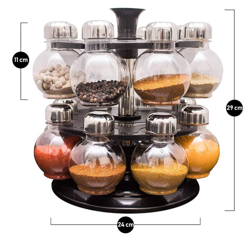 Kitchen Condiment Set 16 Piece | 360° Revolving Spice Rack with Airtight Storage Jars - DanishHubKitchen & Dining