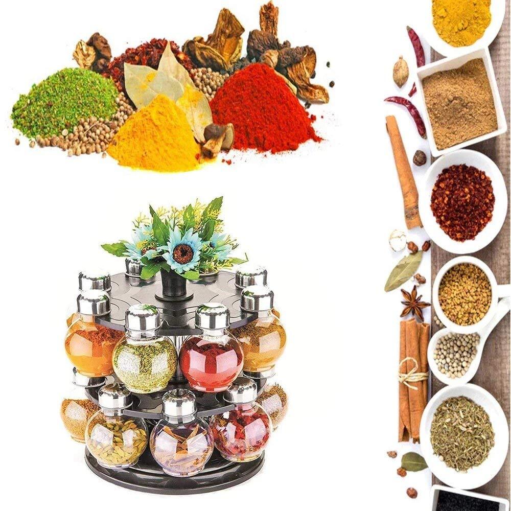Kitchen Condiment Set 16 Piece | 360° Revolving Spice Rack with Airtight Storage Jars - DanishHubKitchen & Dining
