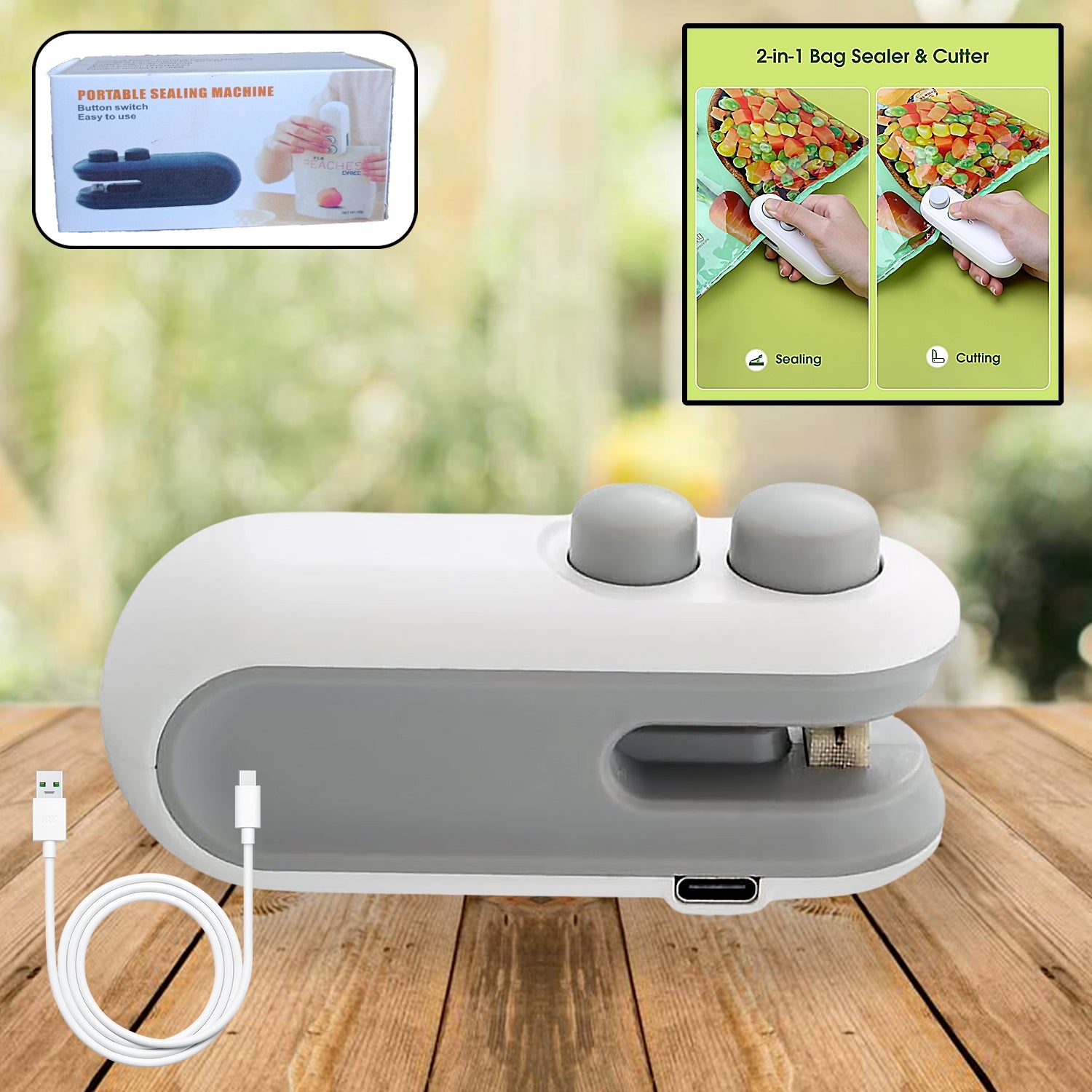 Mini Bag Sealer 2-in-1 Heat Sealer & Cutter | USB Type-C Rechargeable Food Bag Sealing Machine - DanishHub