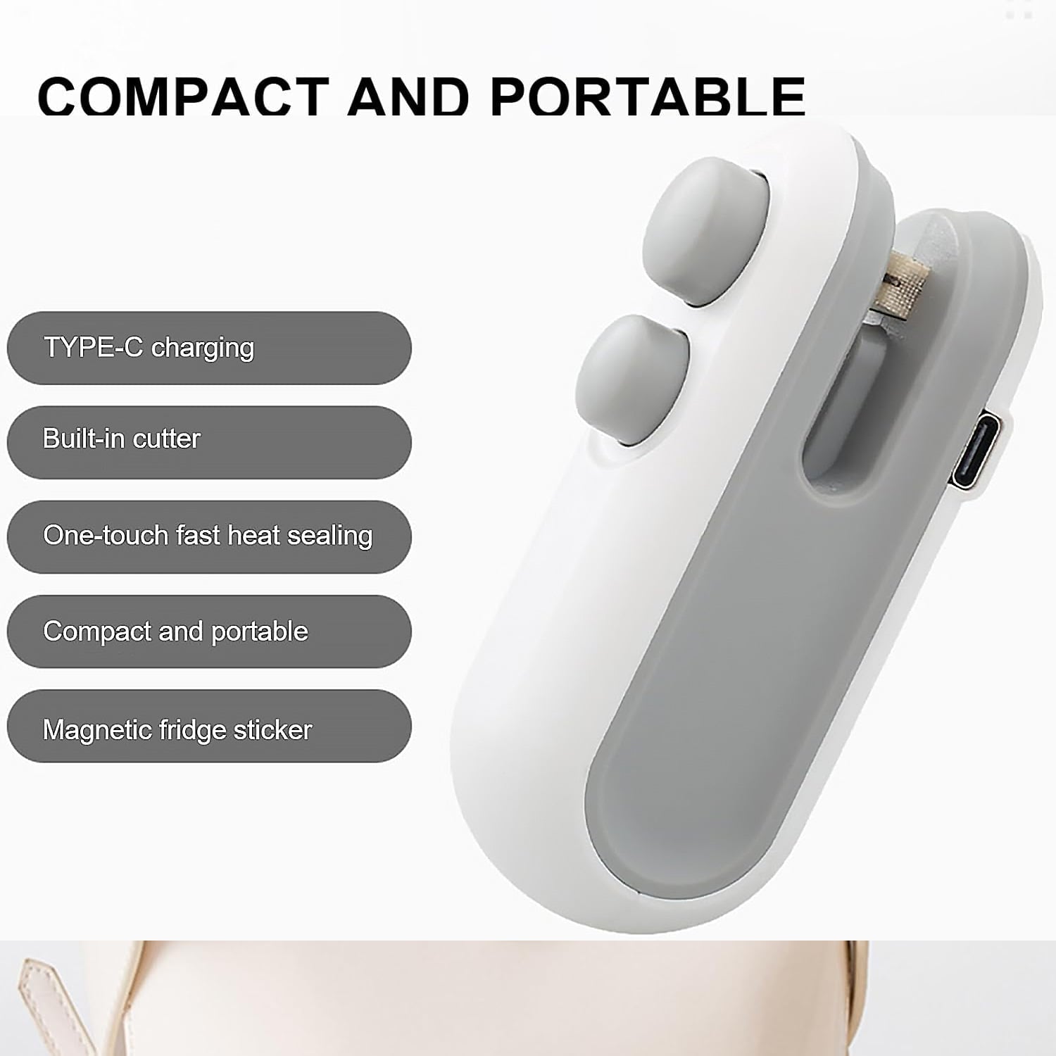 Mini Bag Sealer 2-in-1 Heat Sealer & Cutter | USB Type-C Rechargeable Food Bag Sealing Machine - DanishHub