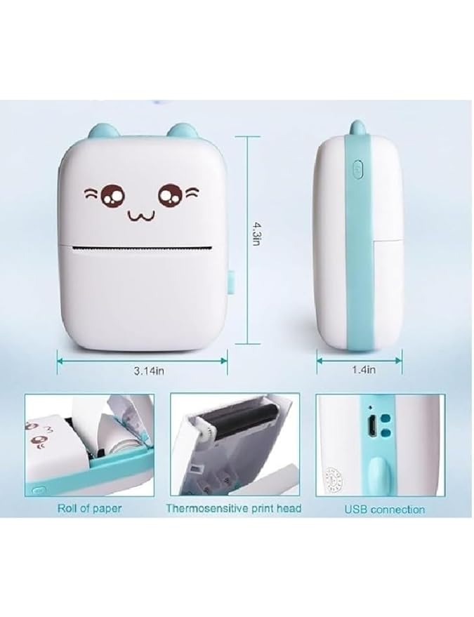 Mini Thermal Printer | Inkless Sticker Printer | USB APP Control Inkless Printer | Wireless Mini Pocket Printer for Labels, Stickers, Photos, Bookmarks, Cards, White - DanishHubCopier & Printing Paper