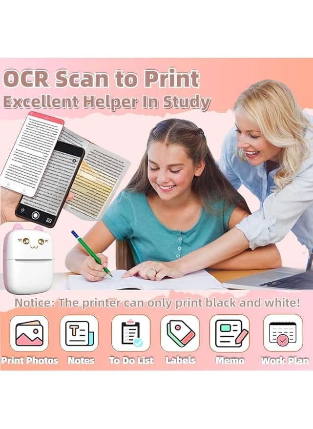 Mini Thermal Printer | Inkless Sticker Printer | USB APP Control Inkless Printer | Wireless Mini Pocket Printer for Labels, Stickers, Photos, Bookmarks, Cards, White - DanishHubCopier & Printing Paper