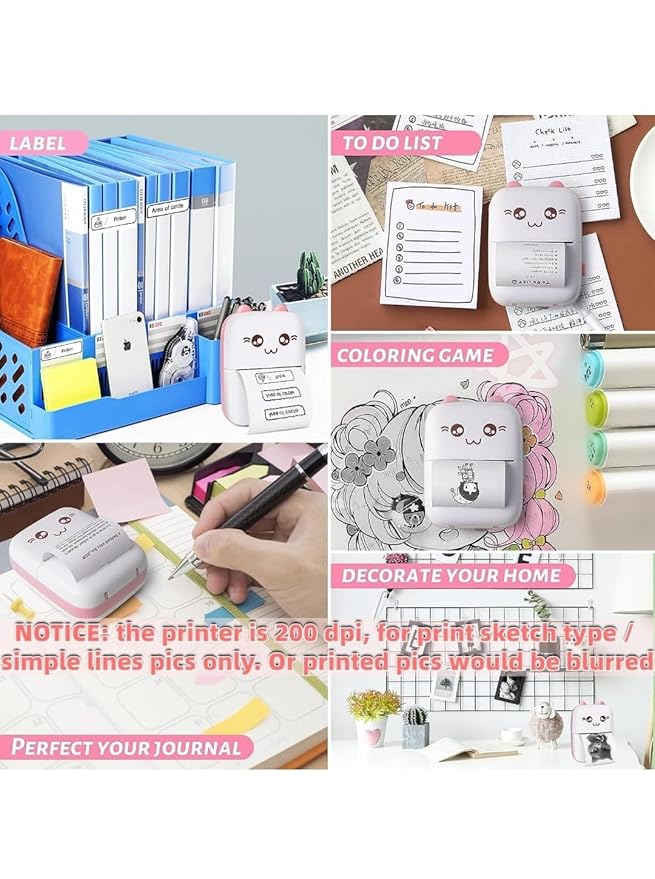 Mini Thermal Printer | Inkless Sticker Printer | USB APP Control Inkless Printer | Wireless Mini Pocket Printer for Labels, Stickers, Photos, Bookmarks, Cards, White - DanishHubCopier & Printing Paper