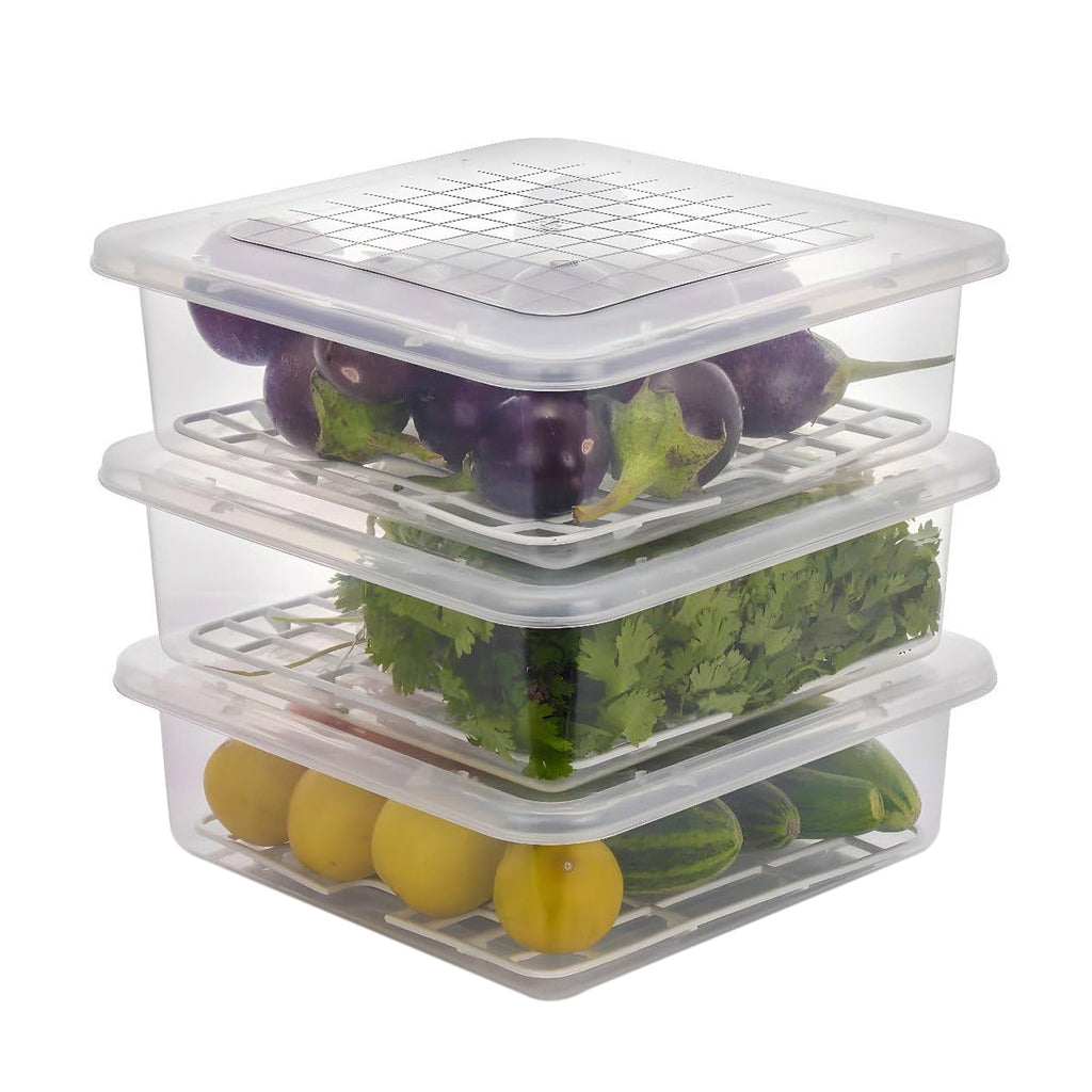 Plastic Food Storage Containers With Removable Drain Tray And Lid (3 Pcs Set) - DanishHub