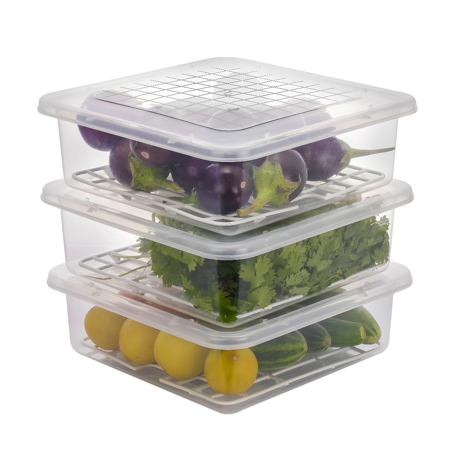 Plastic Food Storage Containers With Removable Drain Tray And Lid (3 Pcs Set) - DanishHub