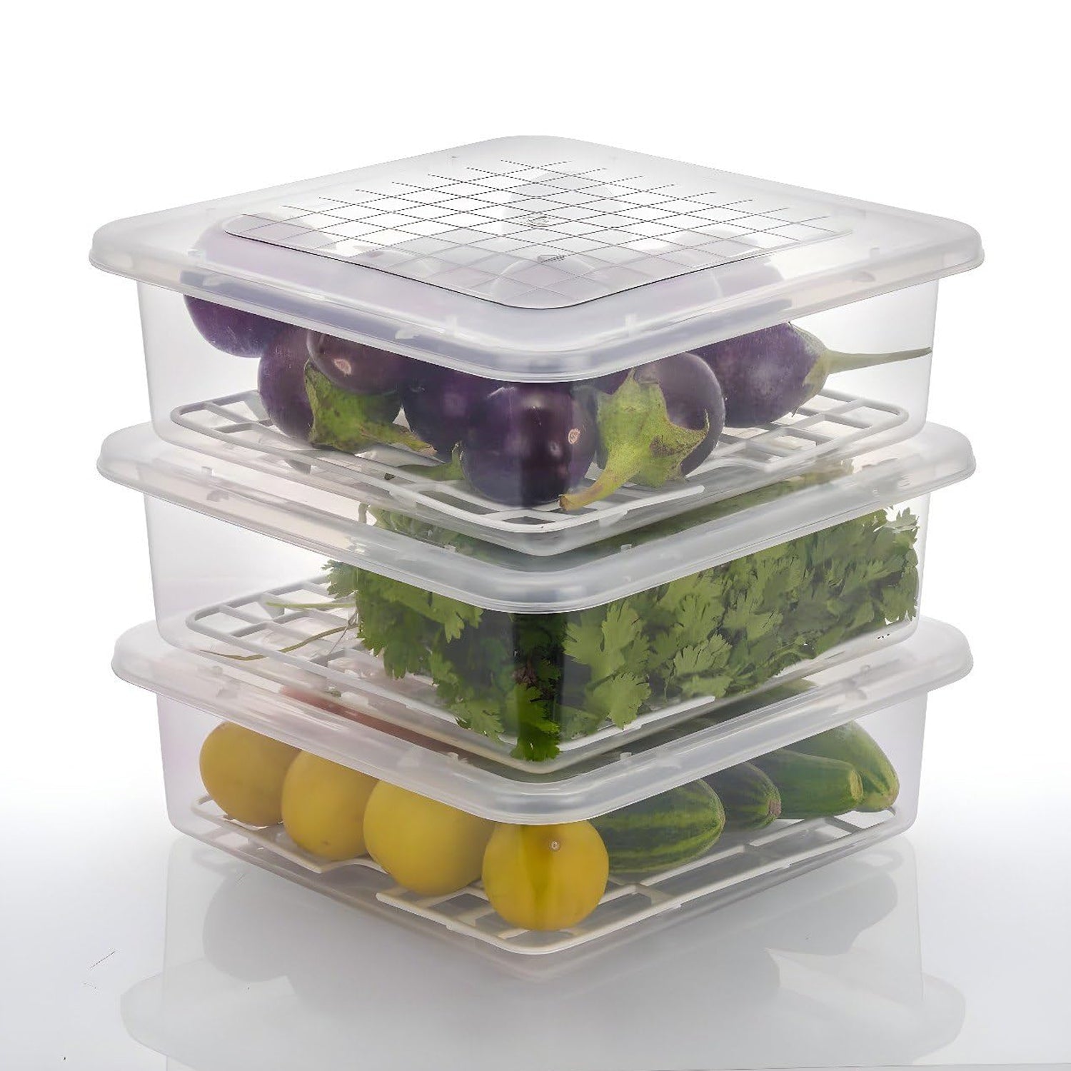 Plastic Food Storage Containers With Removable Drain Tray And Lid (3 Pcs Set) - DanishHub