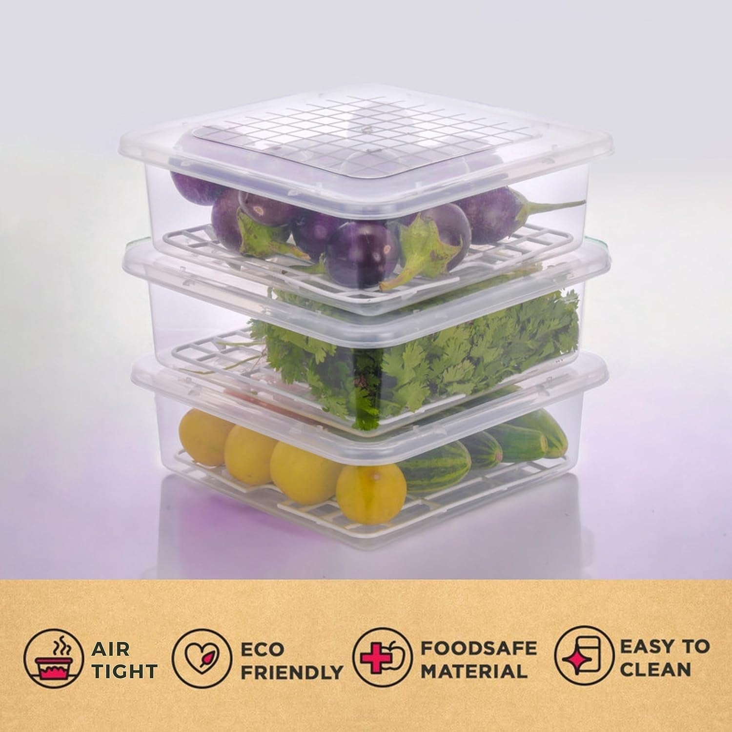 Plastic Food Storage Containers With Removable Drain Tray And Lid (3 Pcs Set) - DanishHub