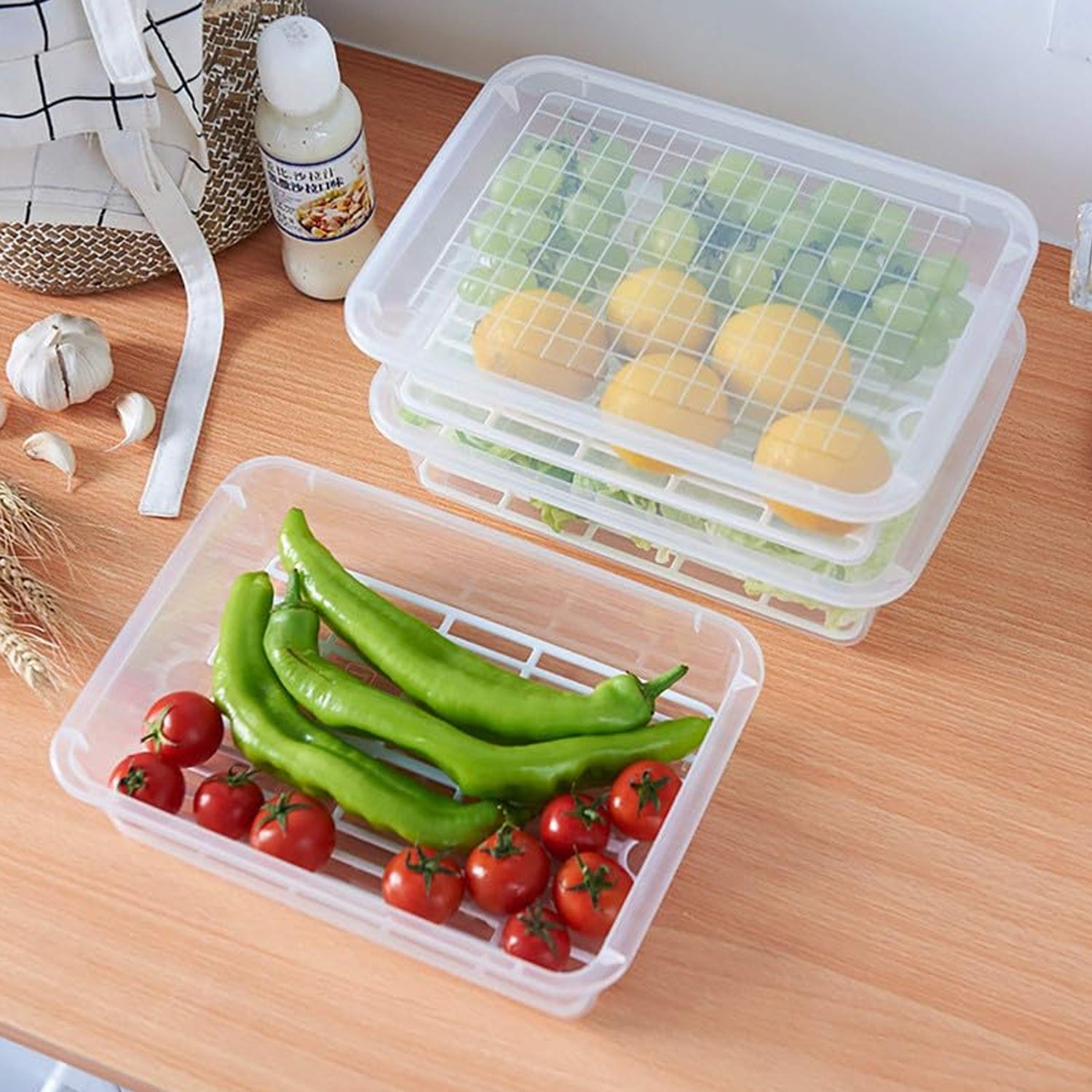 Plastic Food Storage Containers With Removable Drain Tray And Lid (3 Pcs Set) - DanishHub