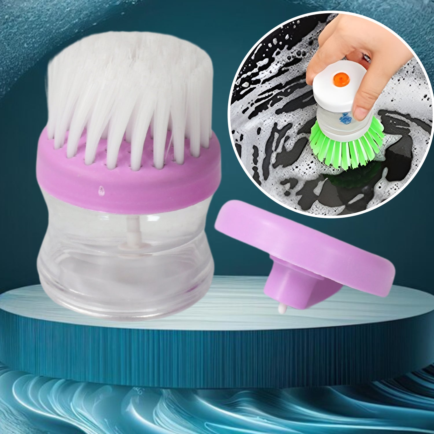 Plastic Wash Basin Brush Cleaner With Liquid Soap Dispenser (Multicolour) - DanishHub