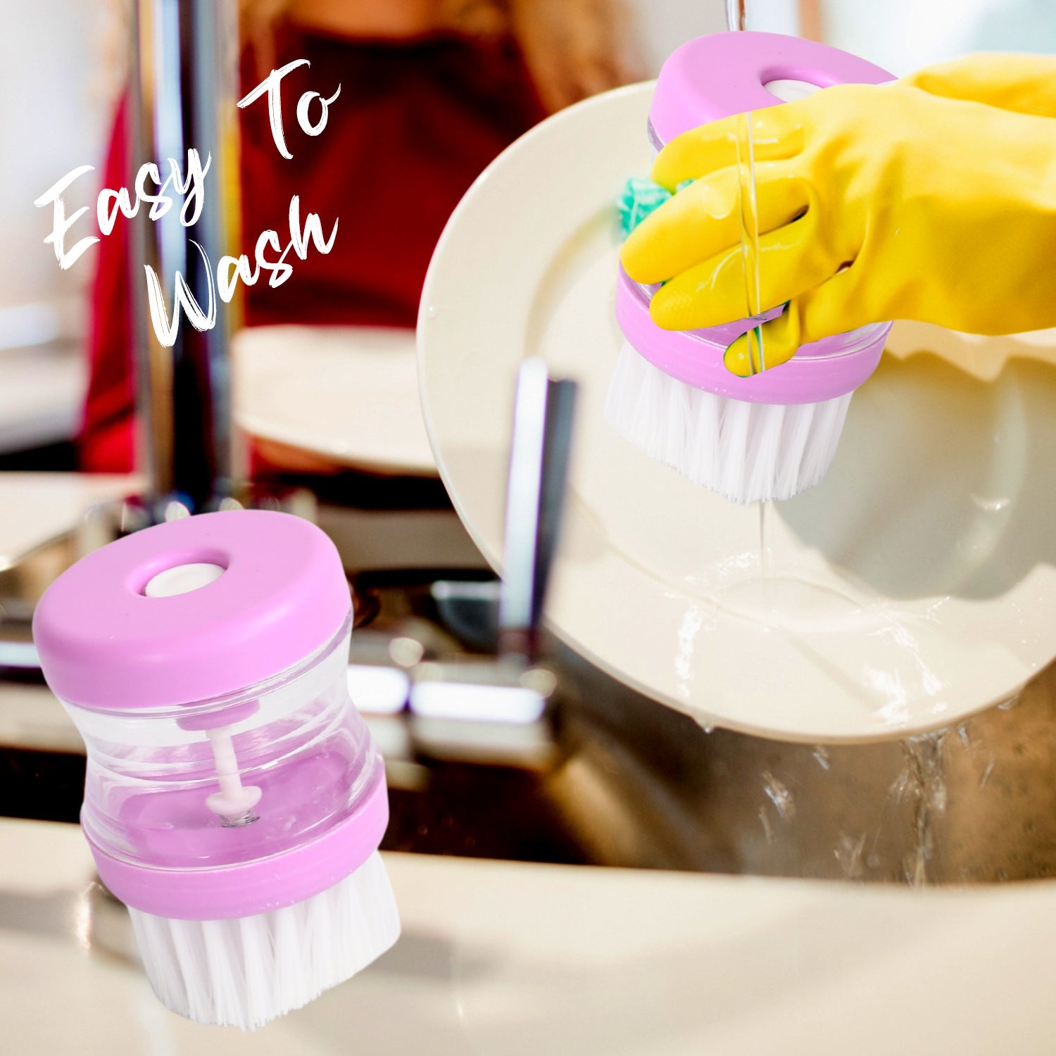Plastic Wash Basin Brush Cleaner With Liquid Soap Dispenser (Multicolour) - DanishHub