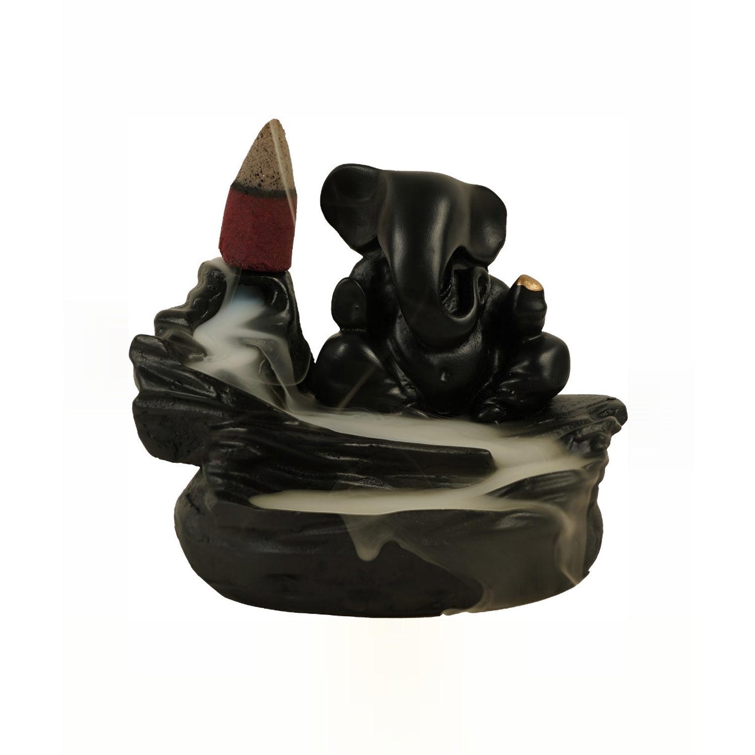 Smoke Fountain Ganesha Idol Decoration Items With 8 Pc Backflow Incense Cones Sticks (1 Pc) - DanishHub
