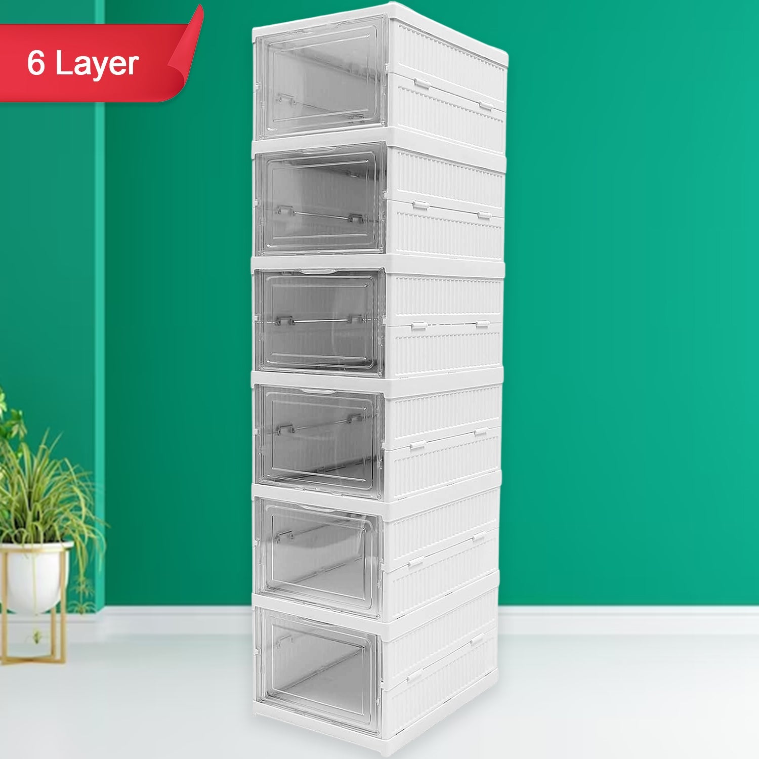 Stackable Multifunctional Storage For Clothes Foldable Drawer Shelf Basket Utility Cart Rack Storage Organizer Cart For Kitchen Pantry Closet Bedroom Bathroom Laundry (6 Layer 1 Pc) - DanishHub