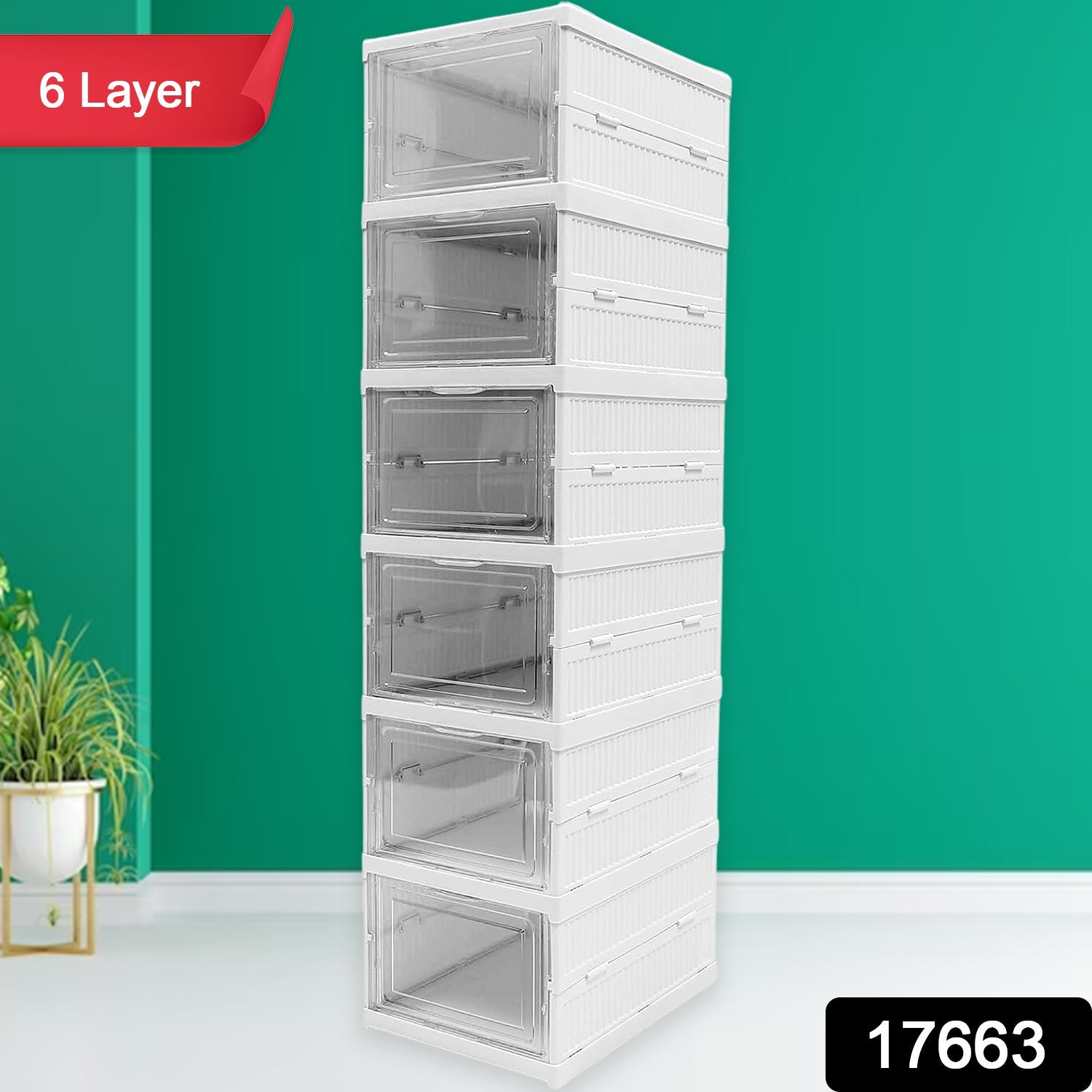 Stackable Multifunctional Storage For Clothes Foldable Drawer Shelf Basket Utility Cart Rack Storage Organizer Cart For Kitchen Pantry Closet Bedroom Bathroom Laundry (6 Layer 1 Pc) - DanishHub