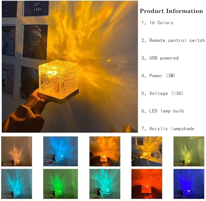 Wave Lamp, Wave Light Cube, Aurora Glow Lamp Crystal Night Light, Romantic Lamp for Room Decor, LED Wave Lights, Room Decor for Kids - DanishHubNight Lights