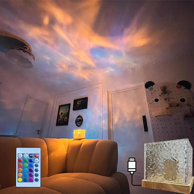 Wave Lamp, Wave Light Cube, Aurora Glow Lamp Crystal Night Light, Romantic Lamp for Room Decor, LED Wave Lights, Room Decor for Kids - DanishHubNight Lights